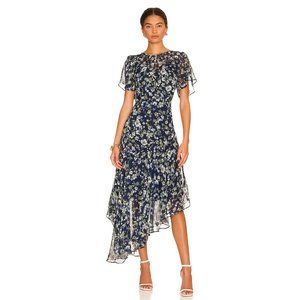 ASTR Flutter Sleeve Asymmetrical Floral Maxi Midi Wedding Guest Dress - Large